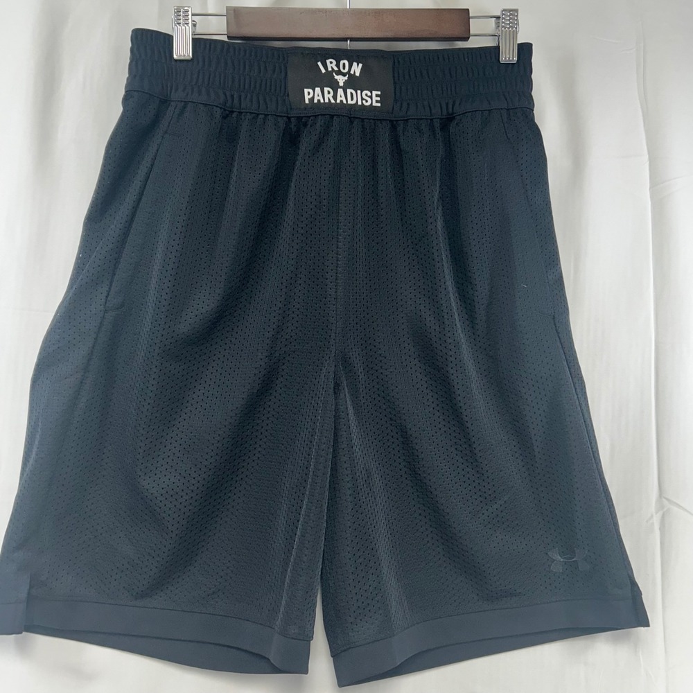 Under Armour Project Rock Iron Paradise Men's Medium‎ Black 8" Loose Mesh Shorts